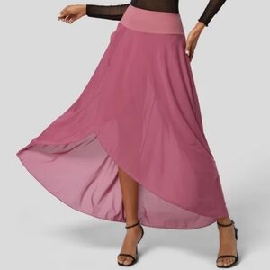 Halara High Waisted High Low Ruffle Side Pocket Flare Mesh skirt L new rose